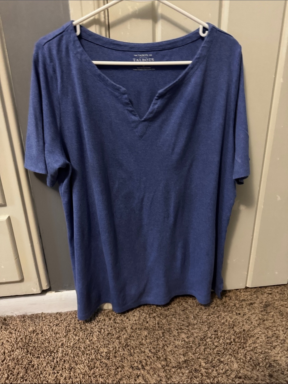 Talbots Indigo Blue V-Notch Short Sleeve Top